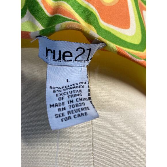 New Mod Psychedelic Bodysuit Orange Yellow Green Marbled Rue21 Womens Juniors L - Picture 7 of 8